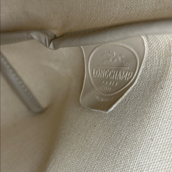 Vintage Longchamp Paris Cream Canvas Tote with Brown Suede Trim and Tassel - Picture 4 of 13